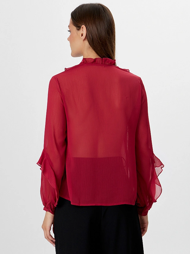 Блузка женская полупрозрачная бордовая - 3