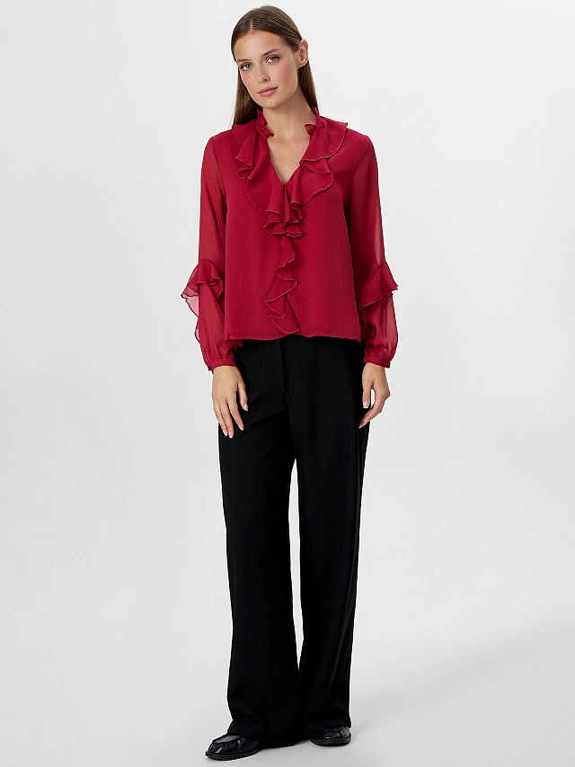 Блузка женская полупрозрачная бордовая - 4