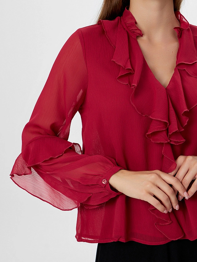 Блузка женская полупрозрачная бордовая - 6