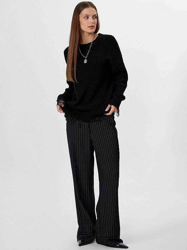 Брюки женские черные в розовую полоску - 6