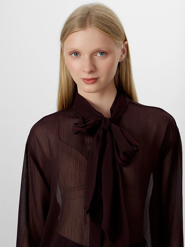 Блузка женская полупрозрачная коричневая - 5