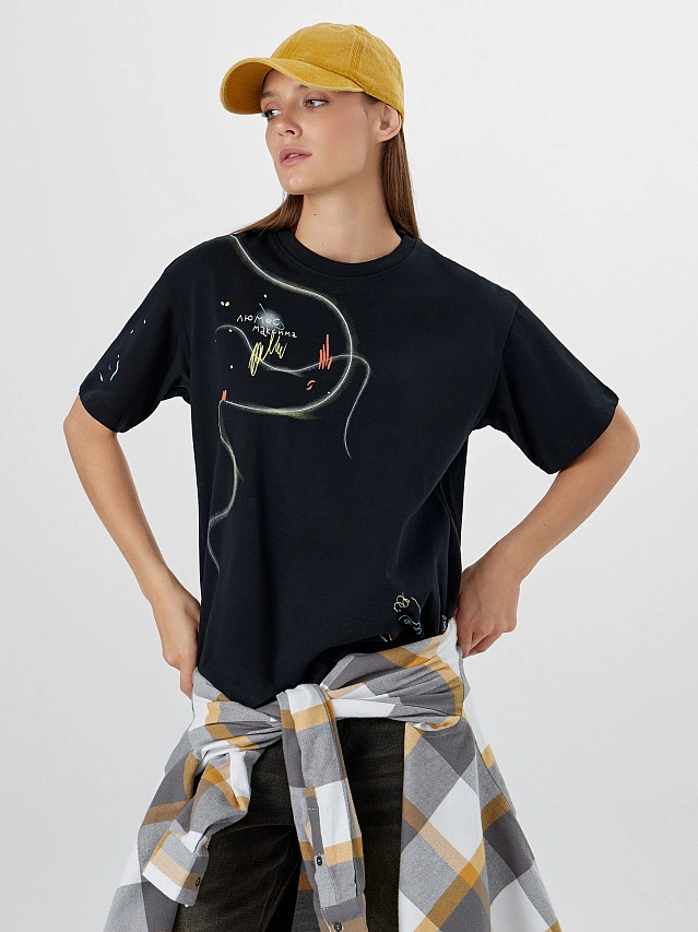 Футболка женская черная с надписью "Люмос максима" - 7