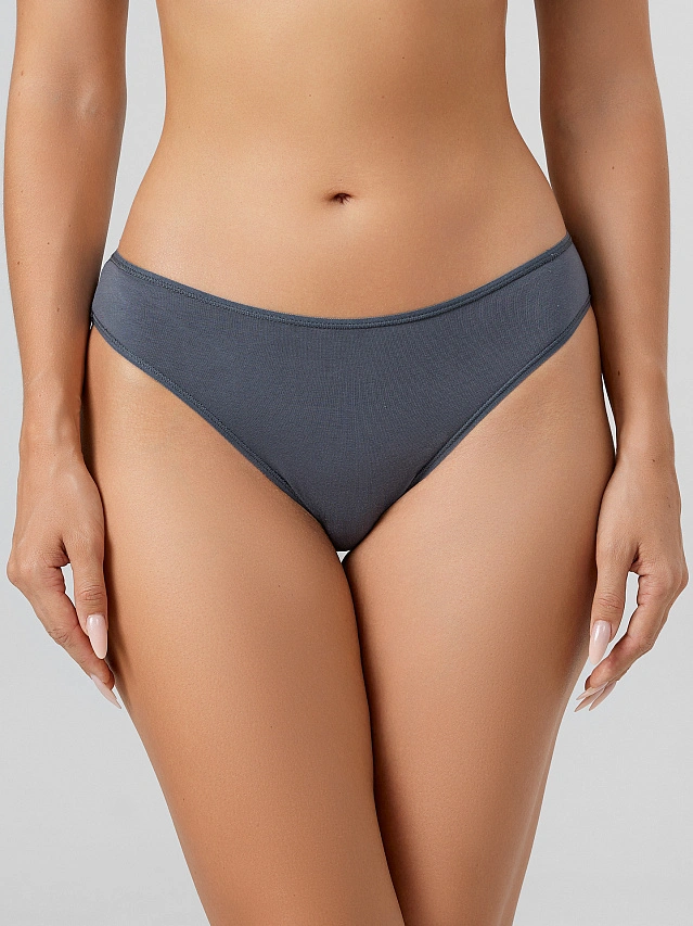 Трусы женские бразилиана серые с кружевными вставками - 3