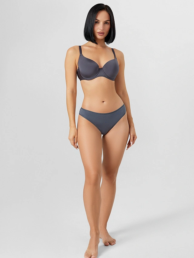 Трусы женские бразилиана серые с кружевными вставками - 7