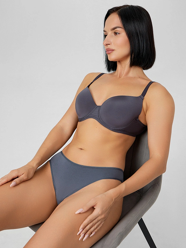 Трусы женские бразилиана серые с кружевными вставками - 8