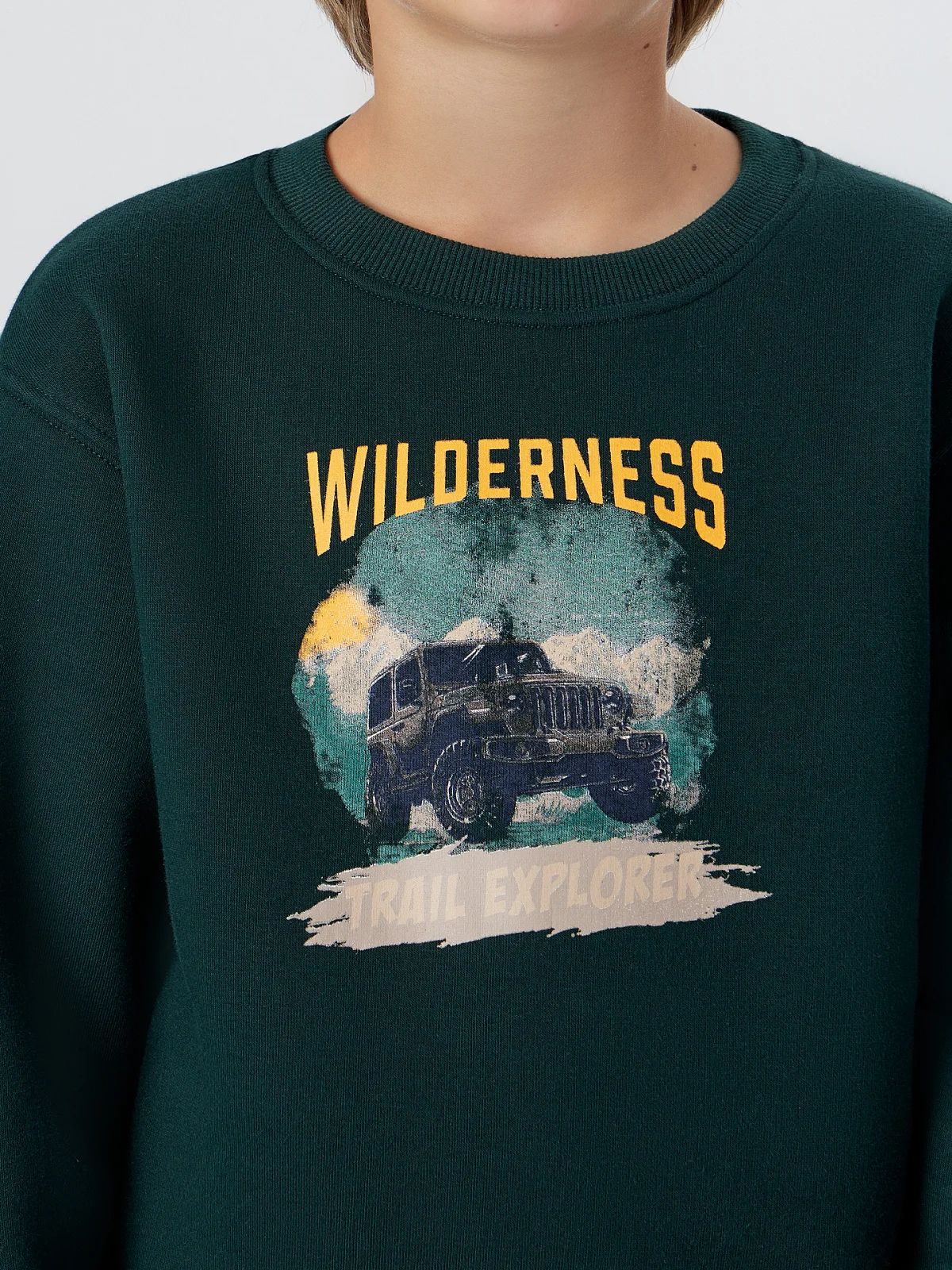 Свитшот для мальчиков зеленый с надписью "Wilderness" - 5
