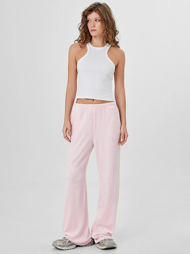 Брюки женские розовые велюровые с надписью "Candy" - 4