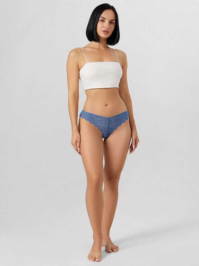 Трусы бразилиана женские синие кружевные - 7