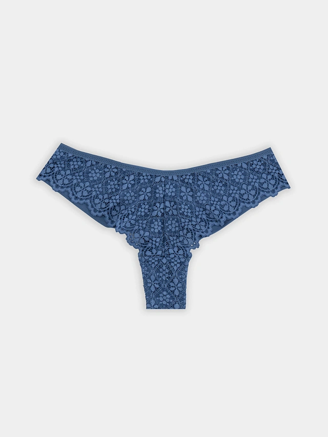 Трусы бразилиана женские синие кружевные - 9