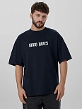 Футболка мужская синяя с надписью "Good times"