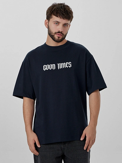 картинка Футболка мужская синяя с надписью "Good times" от магазина мужской одежды Mark Formelle