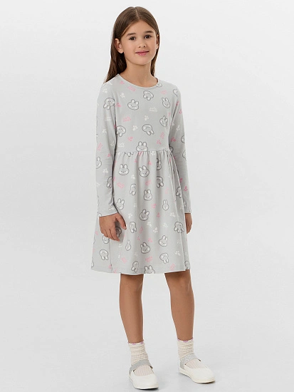 картинка Платье для девочек серое с узором кроликов от известного бренда одежды для девочек Mark Formelle