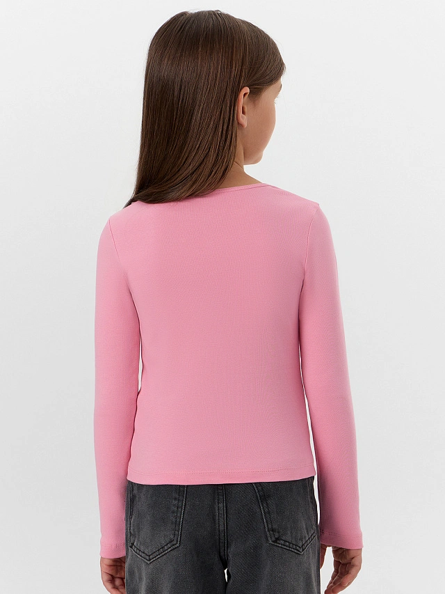 Лонгслив для девочек розовый с бантиками - 3