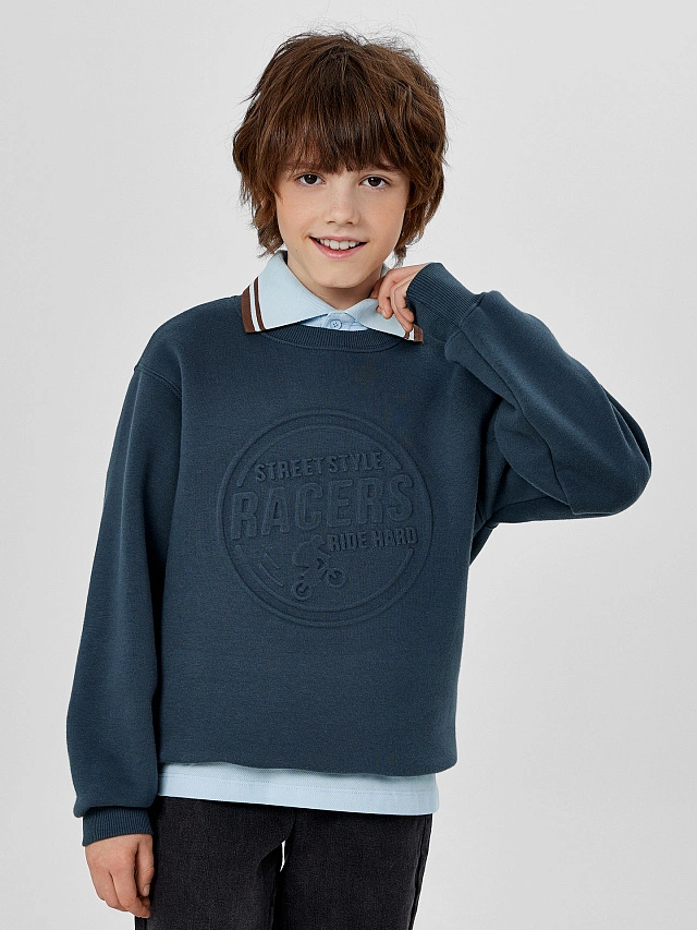 Свитшот для мальчиков синий с надписью "Streetstyle racers" - 8