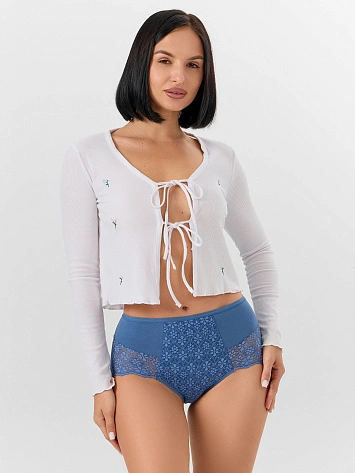 Трусы макси женские синие с кружевом