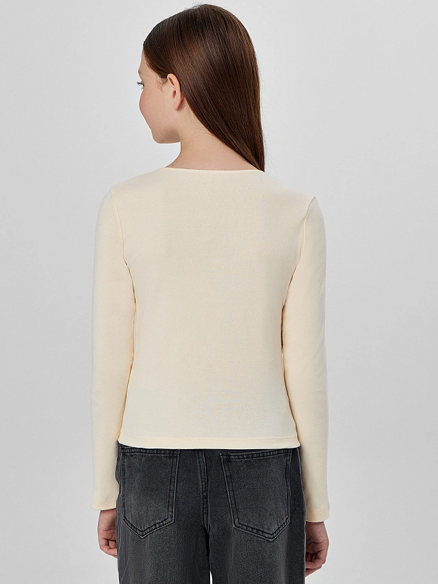 Лонгслив для девочек бежевый с бантиками - 3