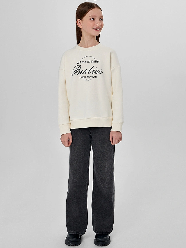 Теплый свитшот для девочек бежевый с начесом - 5