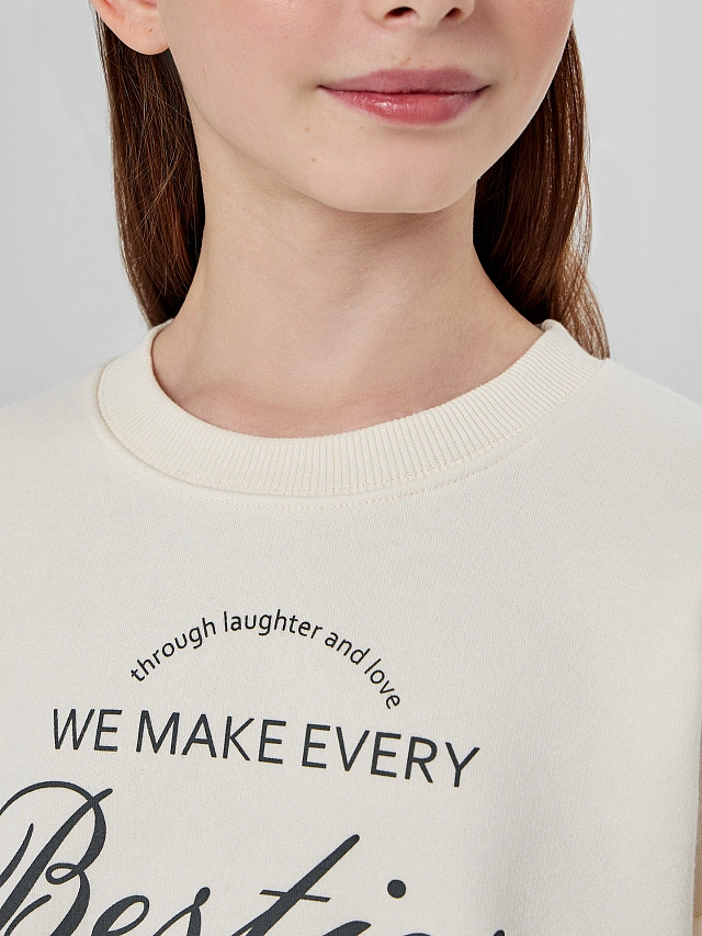 Теплый свитшот для девочек бежевый с начесом - 6