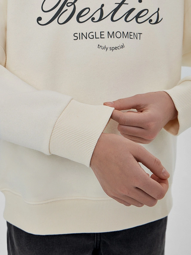 Теплый свитшот для девочек бежевый с начесом - 8