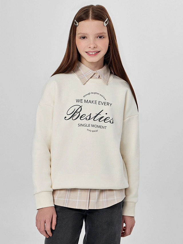 Теплый свитшот для девочек бежевый с начесом - 10