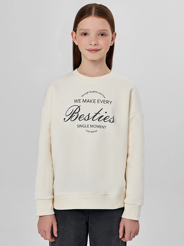 Теплый свитшот для девочек бежевый с начесом - 3