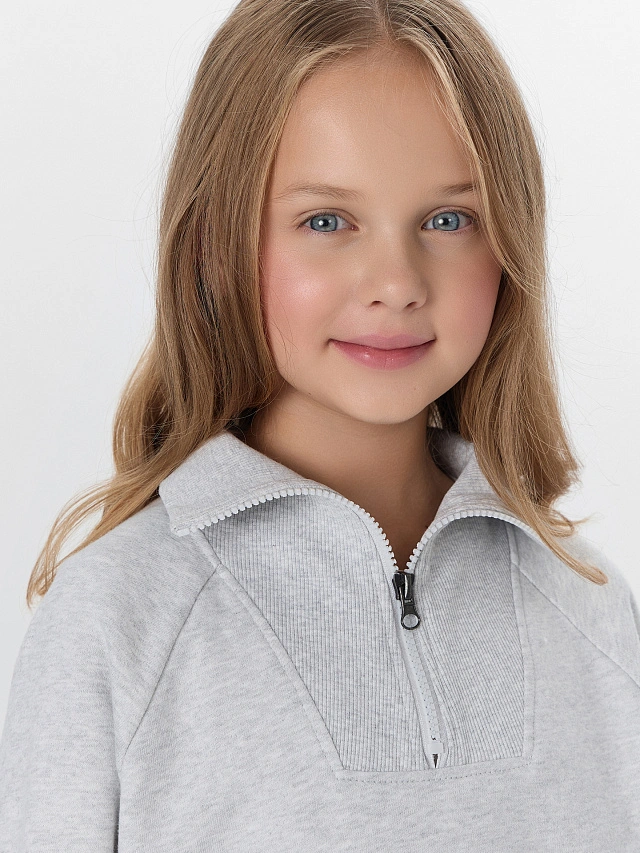 Свитшот для девочек серый с воротником - 6