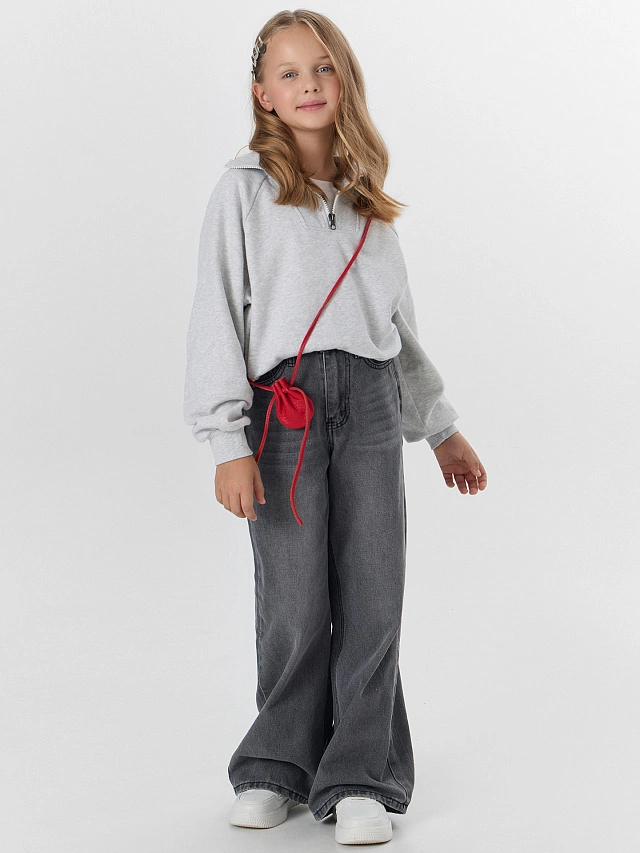 Свитшот для девочек серый с воротником - 8