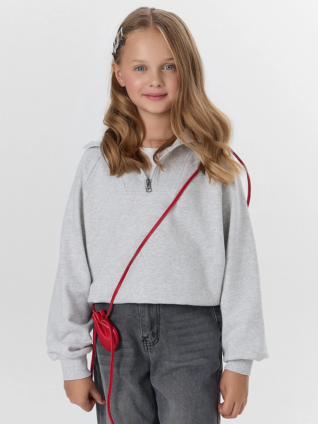 Свитшот для девочек серый с воротником - 9