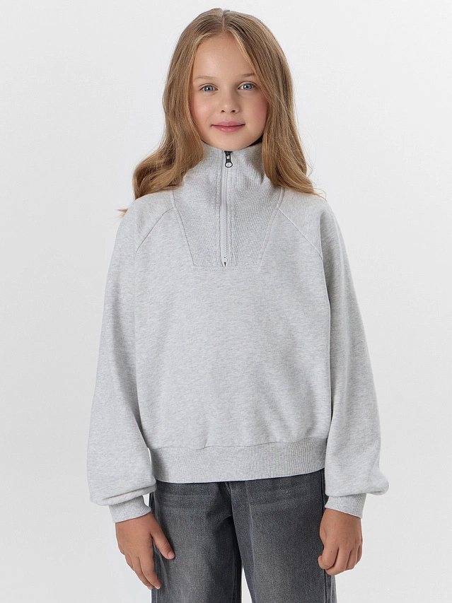 Свитшот для девочек серый с воротником - 3
