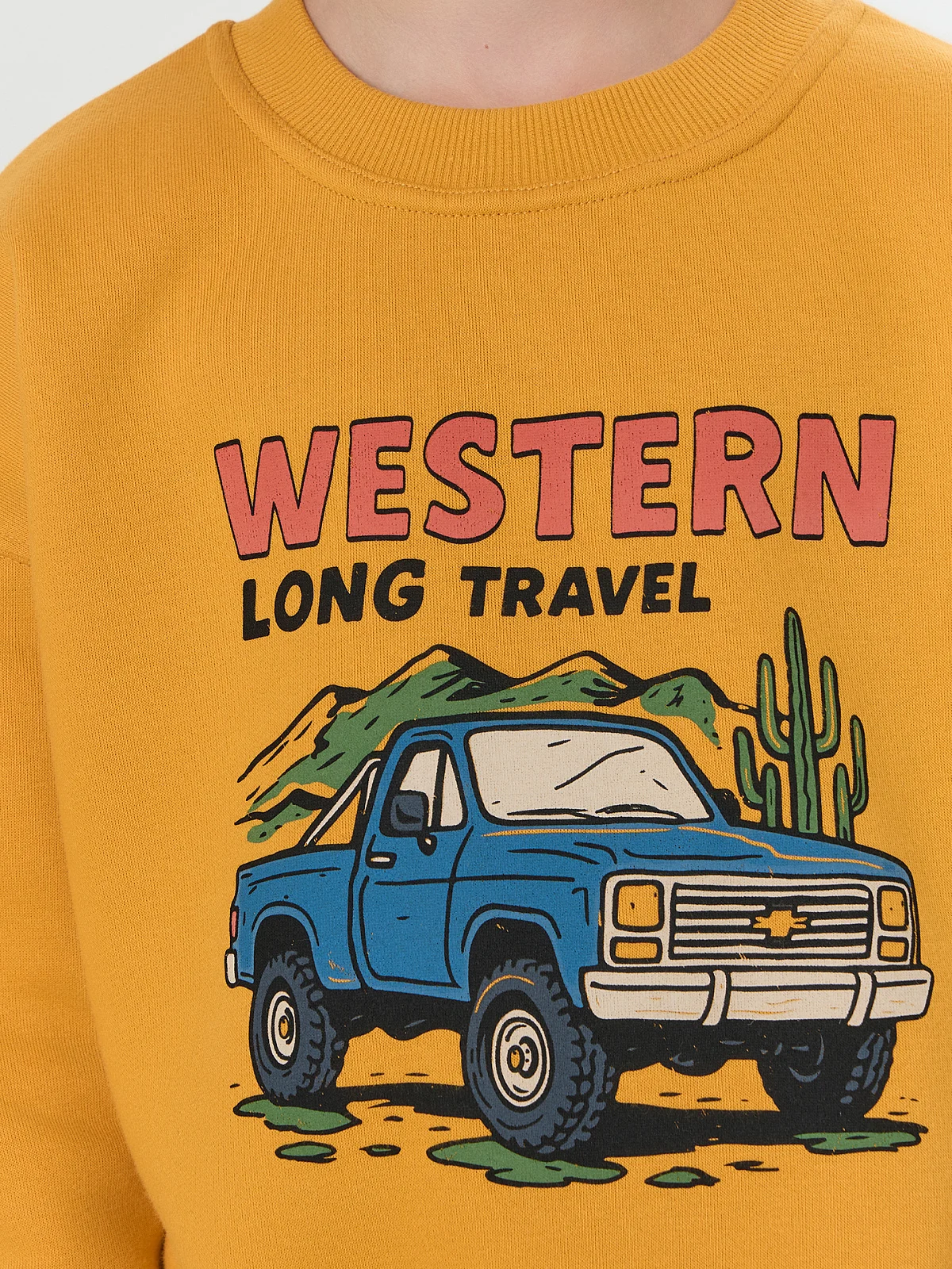 Свитшот для мальчиков оранжевый с надписью "Western long travel" - 5