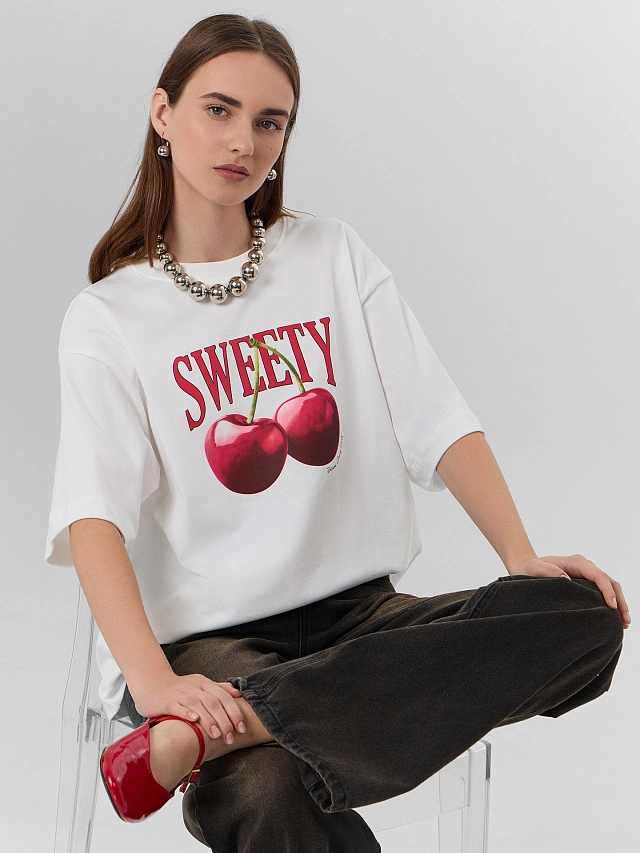 Футболка женская белая с надписью "Sweety" - 7