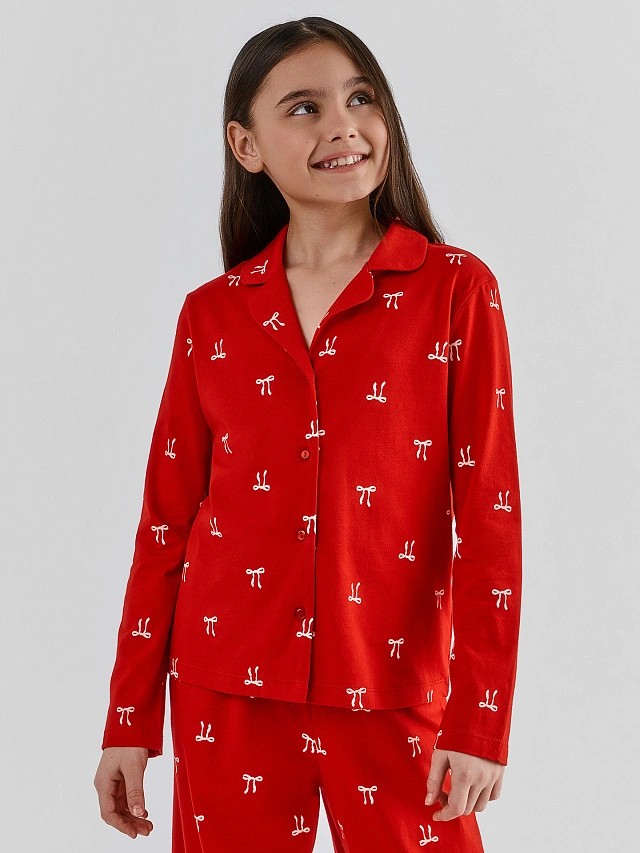 Комплект домашний для девочек красный с принтом - 3
