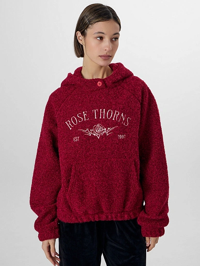 картинка Худи женское бордовое с надписью "Rose thorns" от магазина стильной одежды Mark Formelle