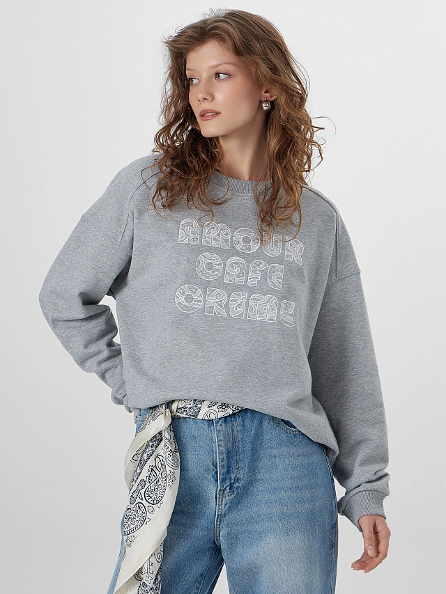 Свитшот женский с надписью "Amour cafe creme" - 7