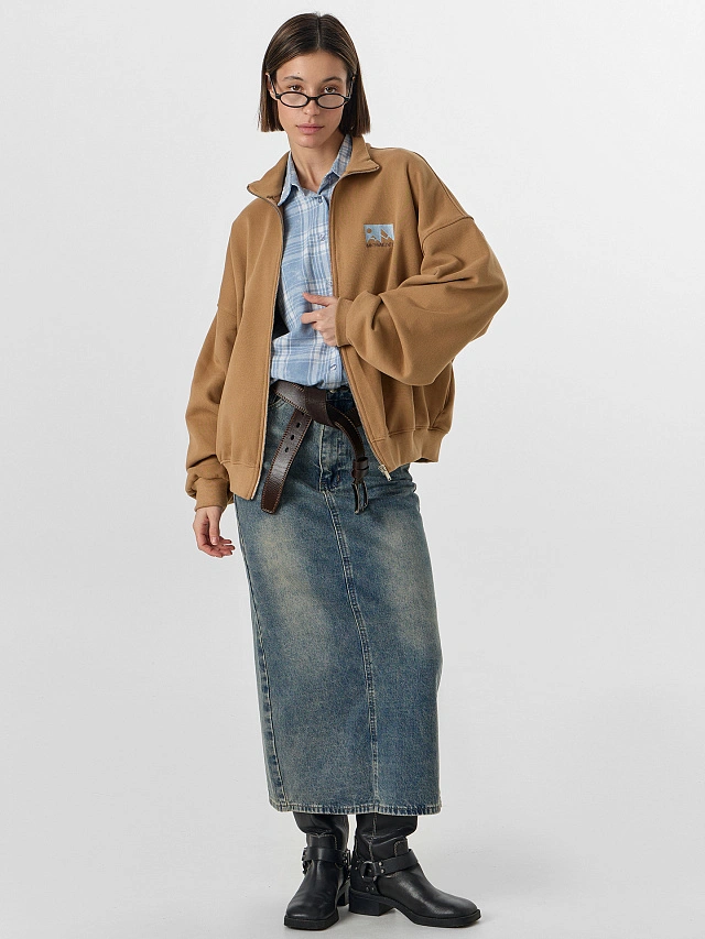 Толстовка женская бежевая на молнии - 12