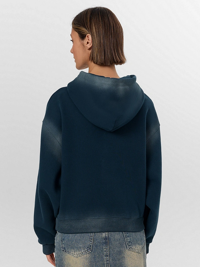 Худи женское зеленое с потертостями - 3