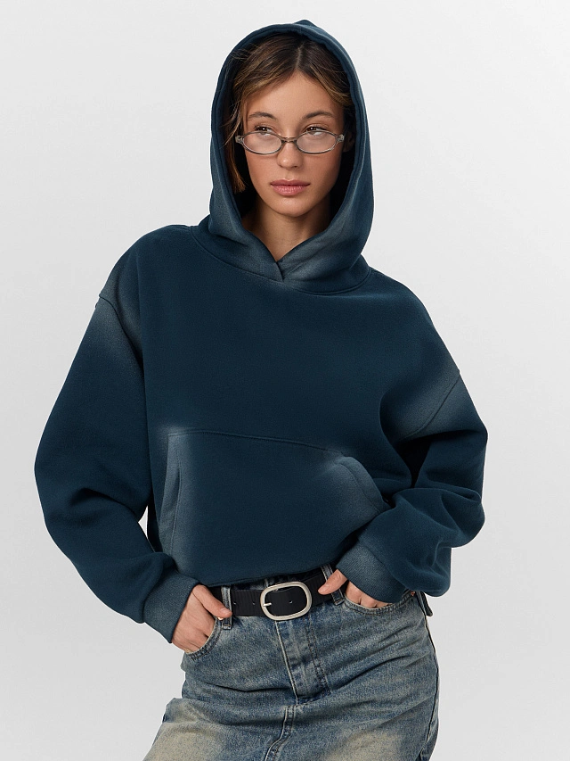 Худи женское зеленое с потертостями - 9