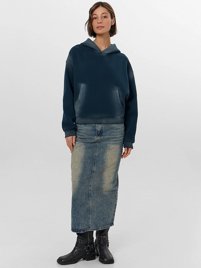 Худи женское зеленое с потертостями - 13