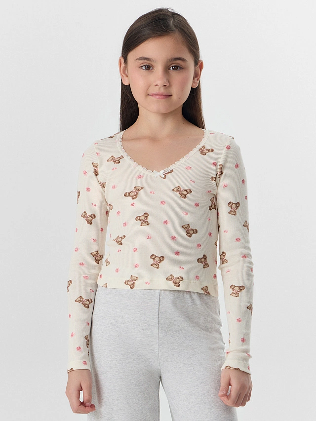 Комплект для девочек бежевый с узором мишек - 4