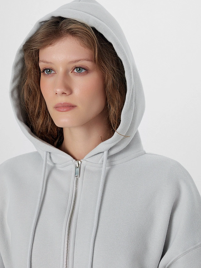 Толстовка женская серая на молнии - 7