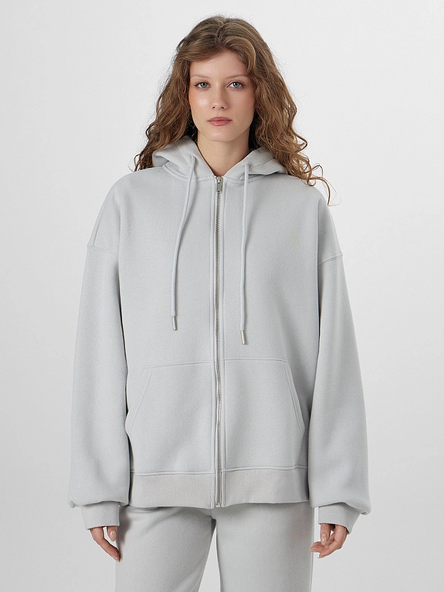 Толстовка женская серая на молнии - 4
