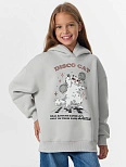 Худи для девочек серое с надписью "Disco cat"