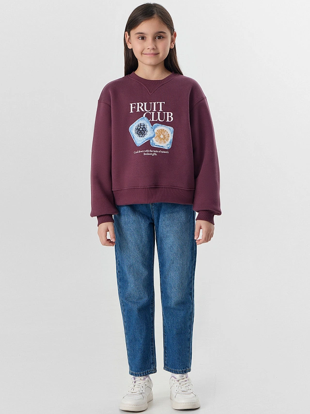 Свитшот для девочек бордовый с надписью "Fruit club" - 4