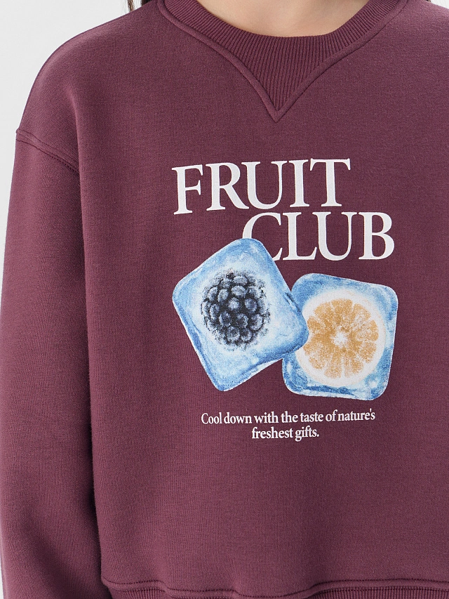 Свитшот для девочек бордовый с надписью "Fruit club" - 5