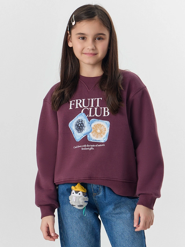 Свитшот для девочек бордовый с надписью "Fruit club" - 7