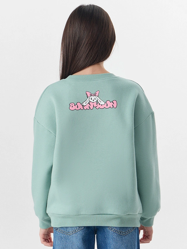 Свитшот для девочек зеленый с надписью "Bunnybun" - 3