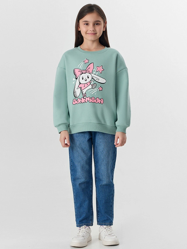 Свитшот для девочек зеленый с надписью "Bunnybun" - 4