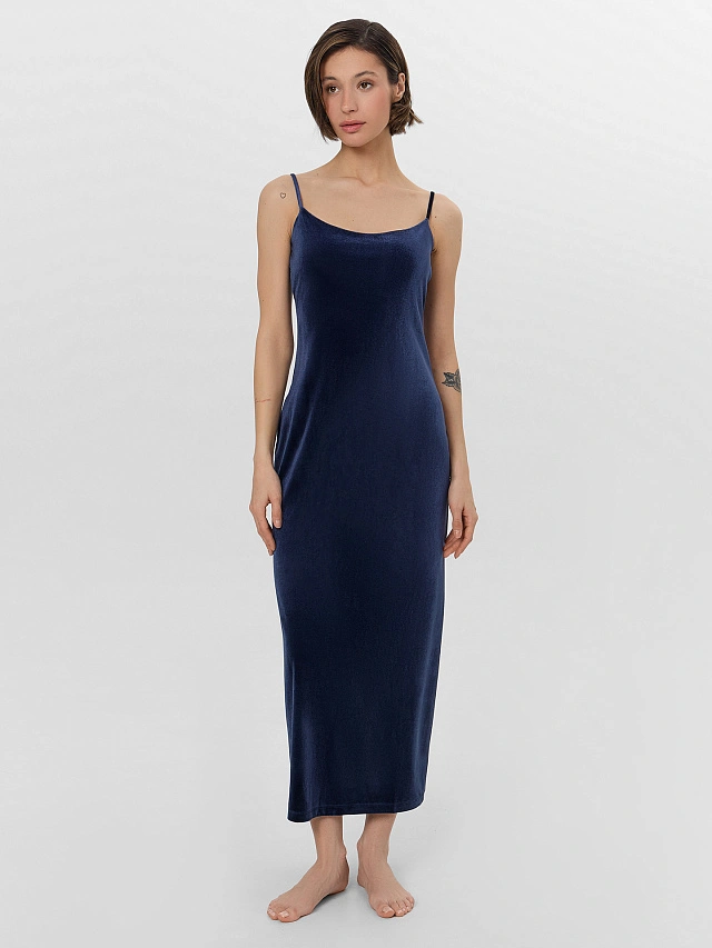 Платье домашнее женское синее велюровое - 3