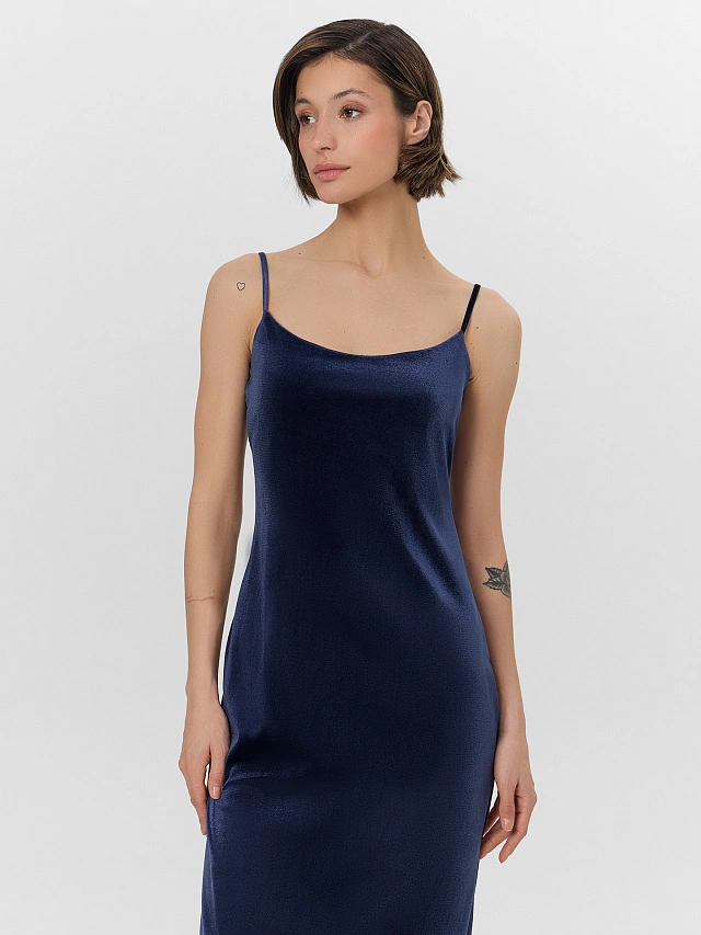 Платье домашнее женское синее велюровое - 5