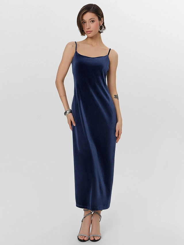 Платье домашнее женское синее велюровое - 7